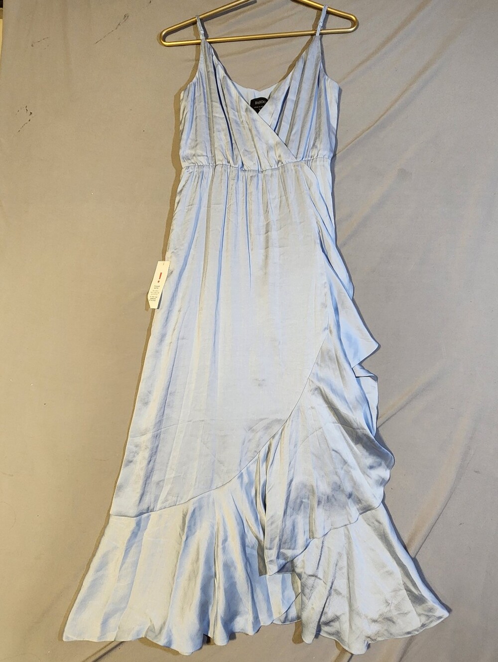 Light Blue Satin Wrap Maxi Dress By Bardot